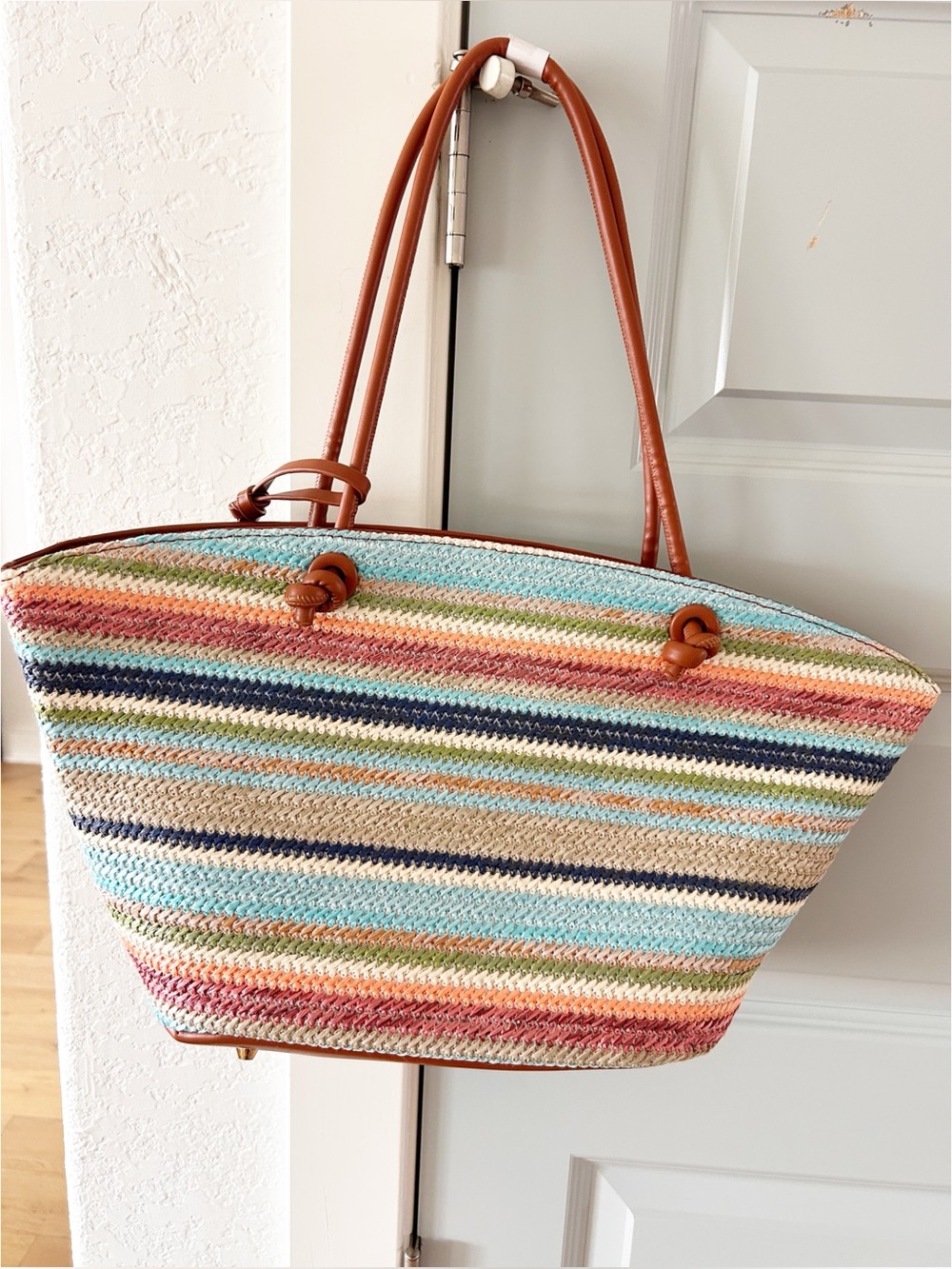 NWT Anthropologie Aota Jessica Raffia Tote Bag Blue - Picture 6 of 6